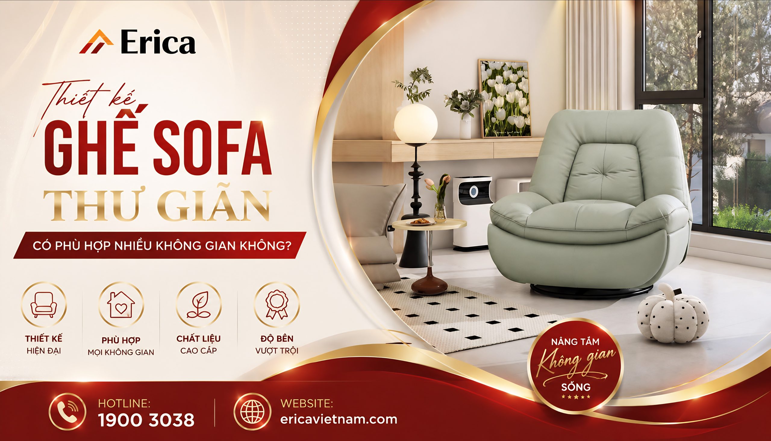 Thiết kế ghế sofa thư giãn phù hợp nhiều không gian không?