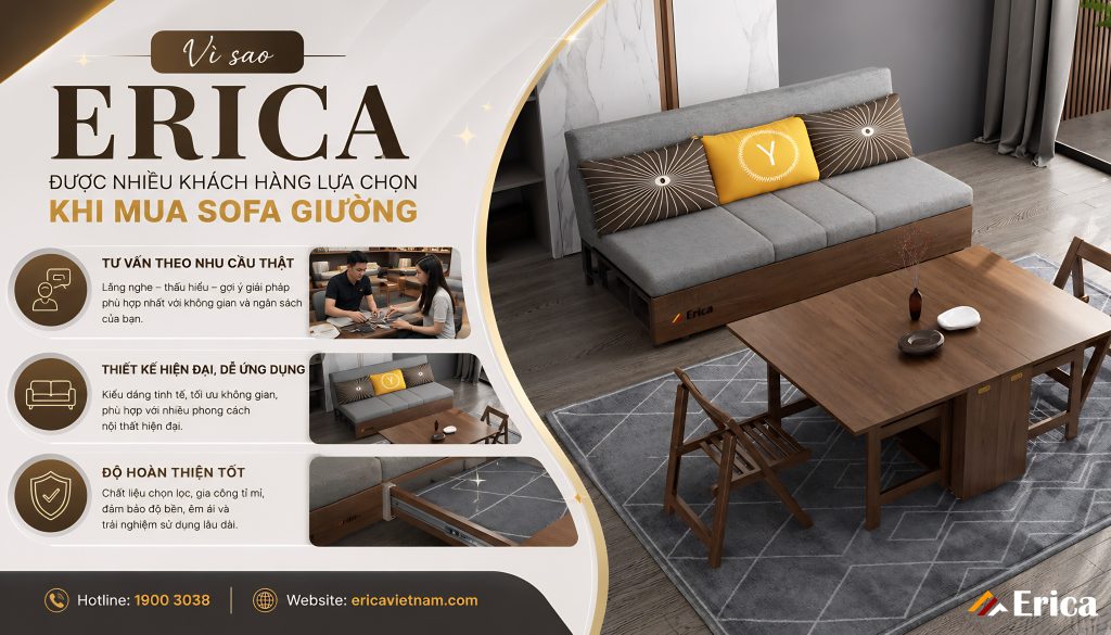 Vì sao Erica được nhiều khách hàng lựa chọn khi mua sofa giường?