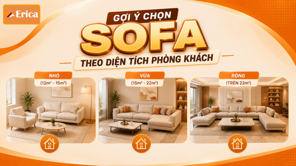 Gợi ý kích thước sofa theo diện tích phòng khách