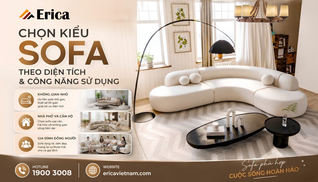 Chọn kiểu sofa theo diện tích và công năng sử dụng