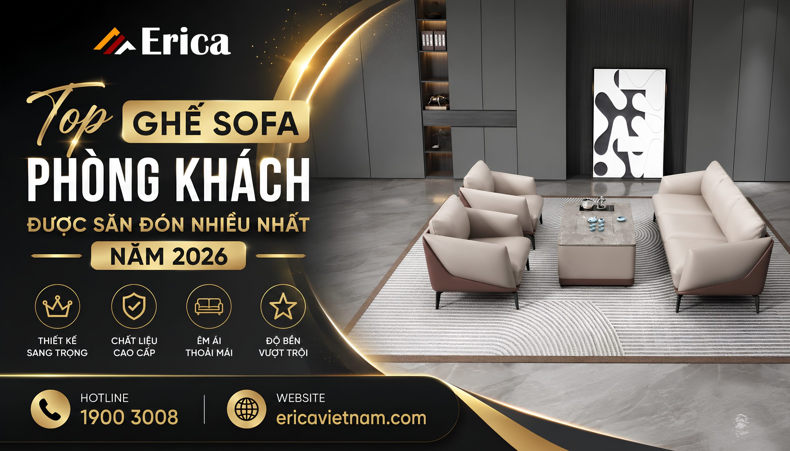 Top ghế sofa phòng khách được săn đón nhiều nhất năm 2026