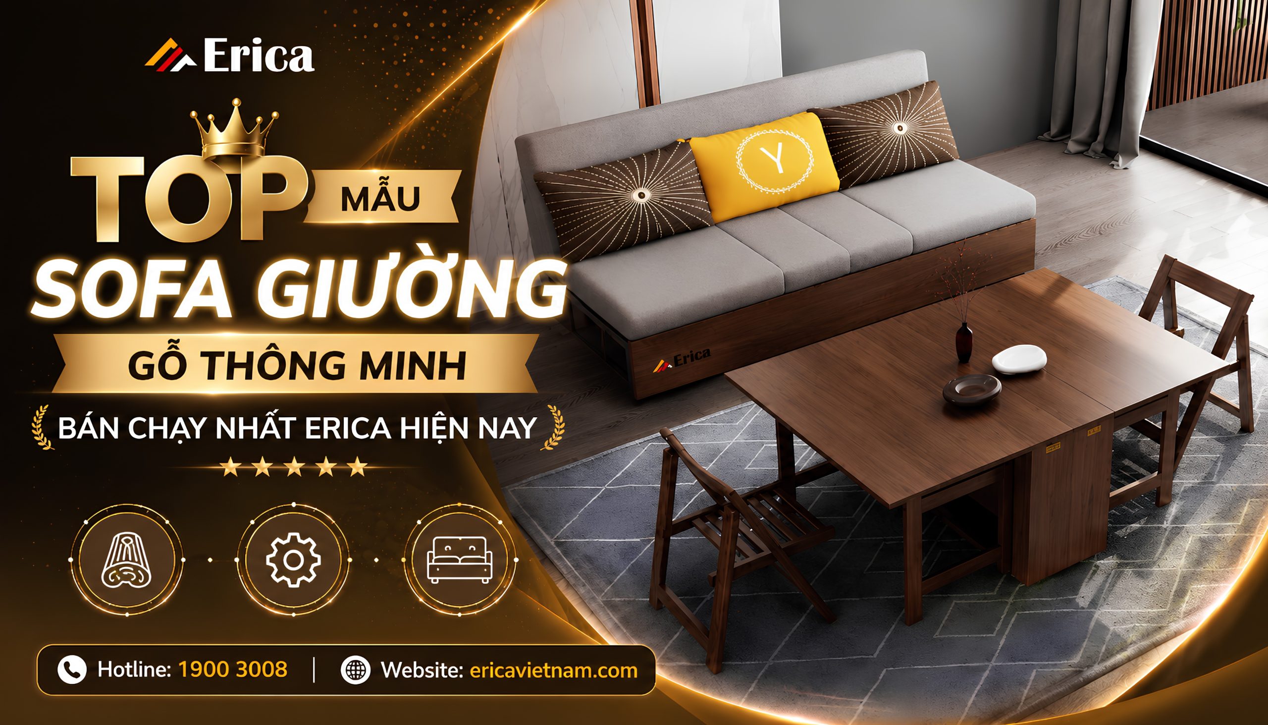 Top mẫu sofa giường gỗ thông minh bán chạy hiện nay
