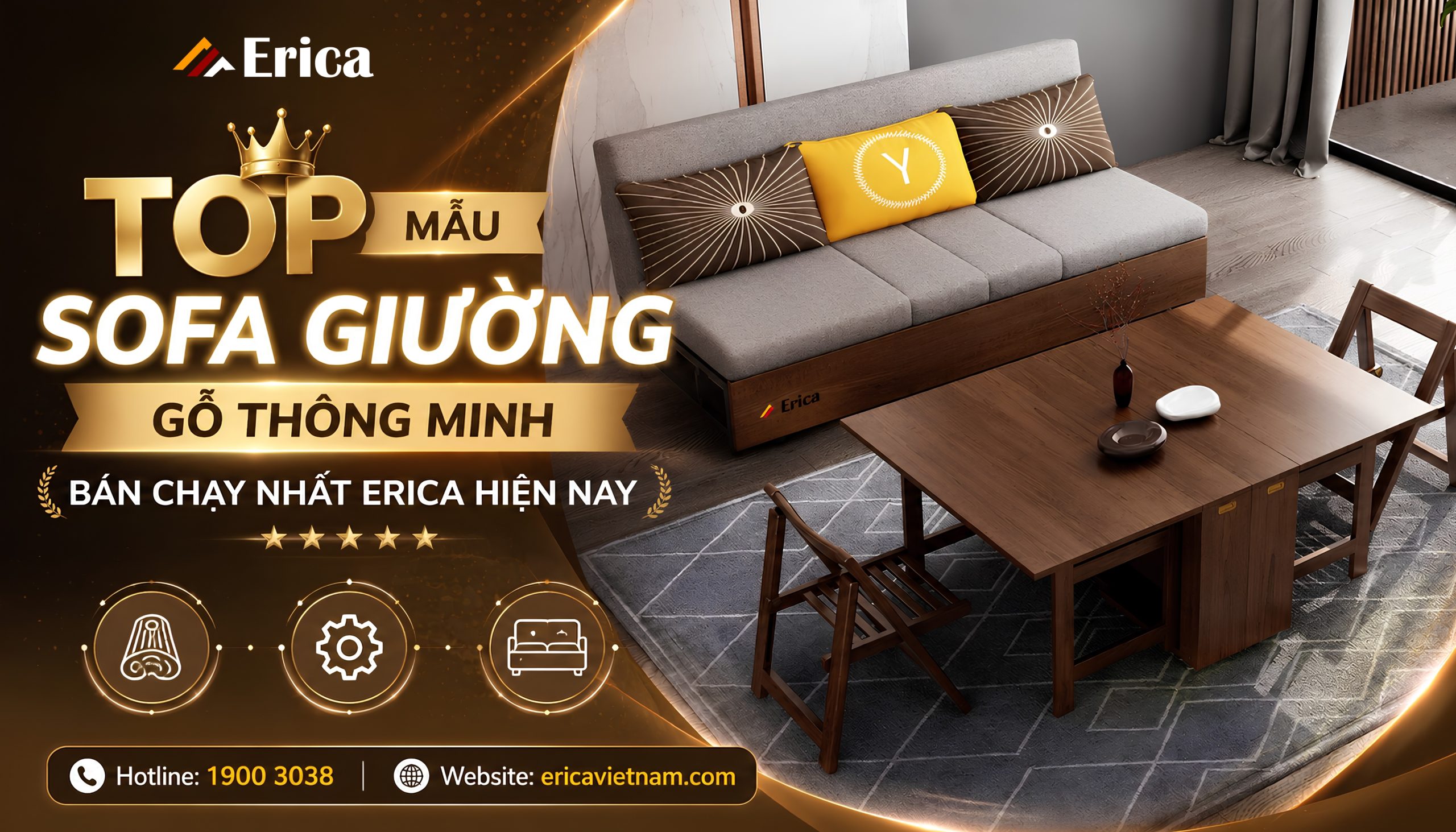 Top mẫu sofa giường gỗ thông minh bán chạy nhất Erica hiện nay