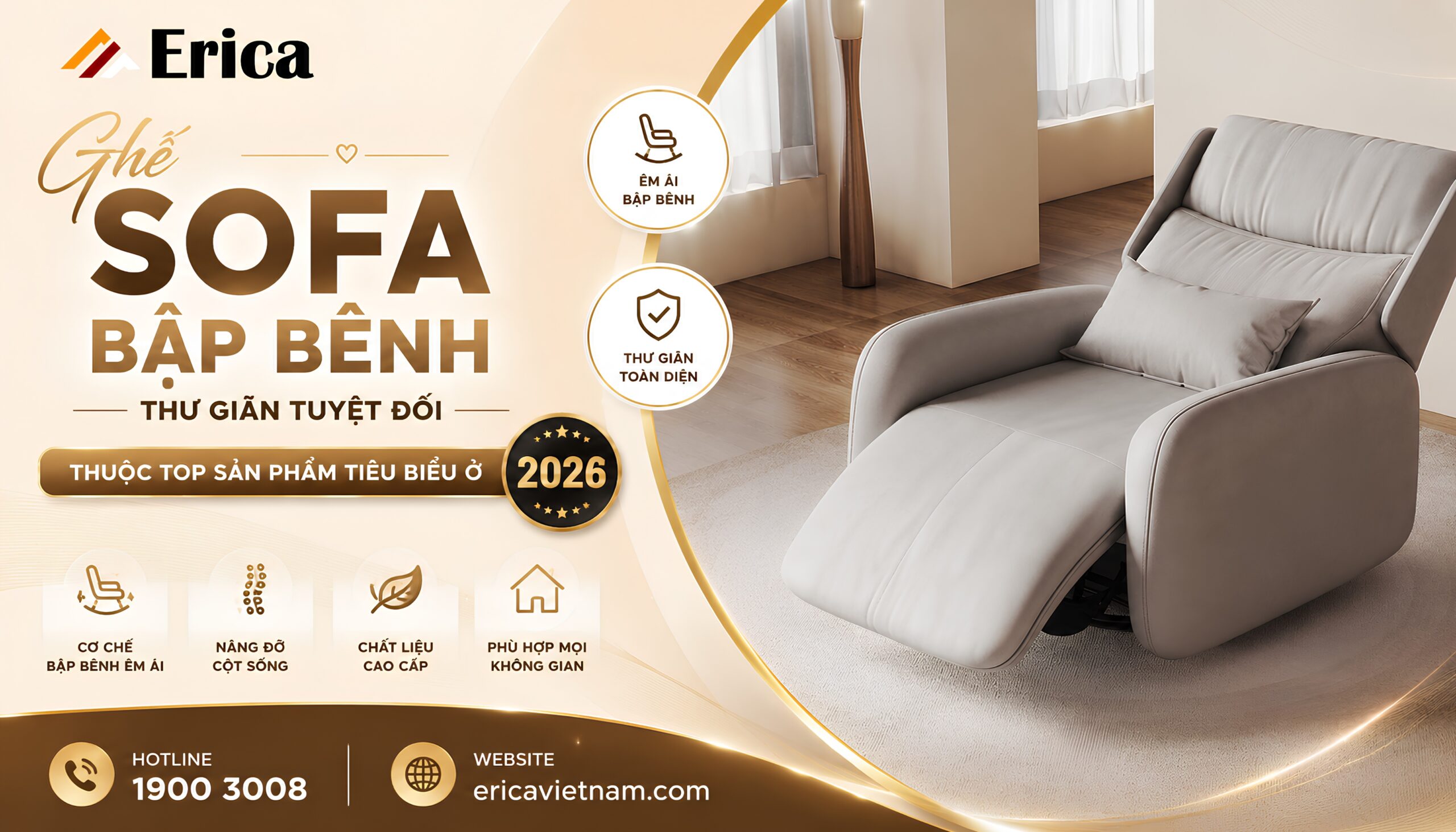 Ghế sofa bập bênh thư giãn thuộc top sản phẩm tiêu biểu năm 2026