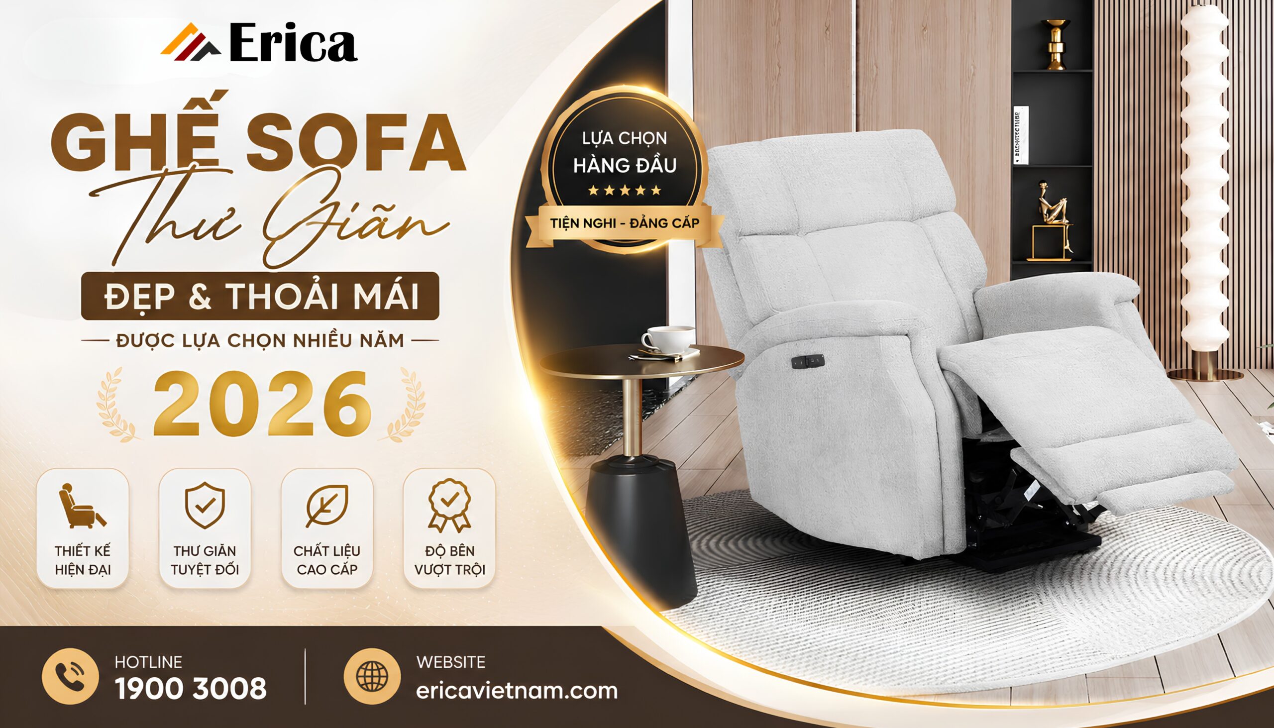 Ghế sofa thư giãn đẹp và thoải mái được lựa chọn nhiều năm 2026