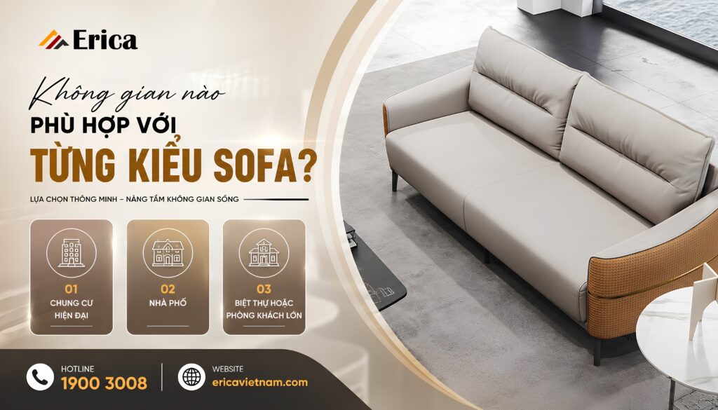 Không gian nào phù hợp với từng kiểu sofa?