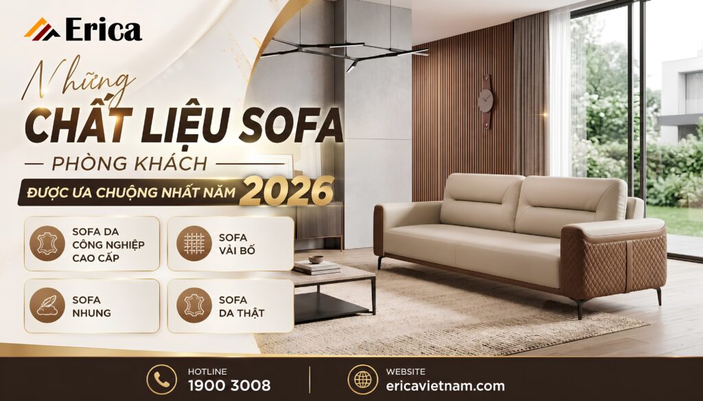 Những chất liệu sofa phòng khách được ưa chuộng năm 2026