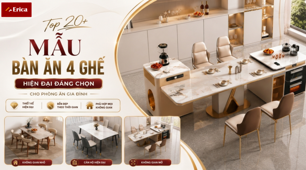 Mẫu Bàn Ăn 4 Ghế Hiện Đại Cho Gia Đình