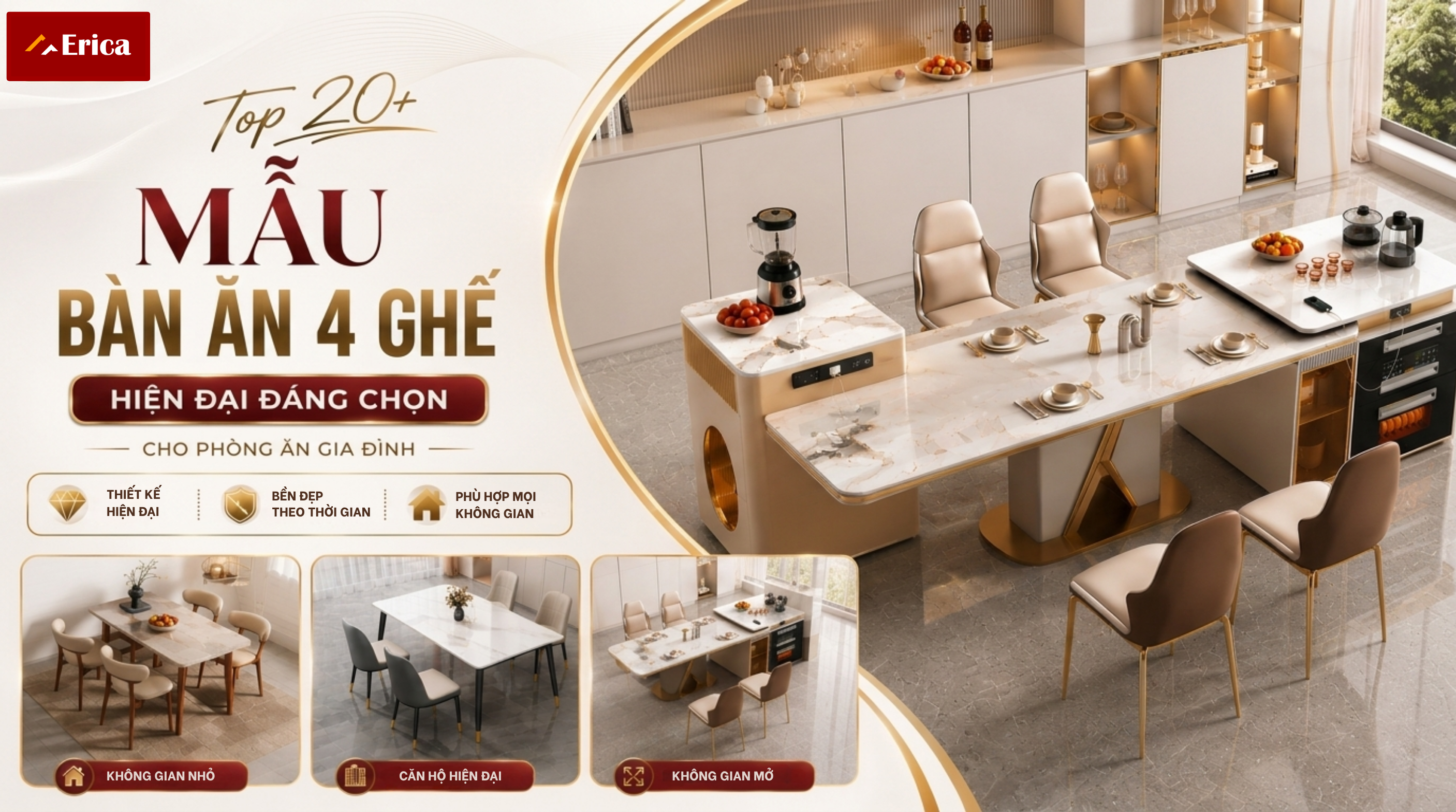 Mẫu Bàn Ăn 4 Ghế Hiện Đại Cho Gia Đình