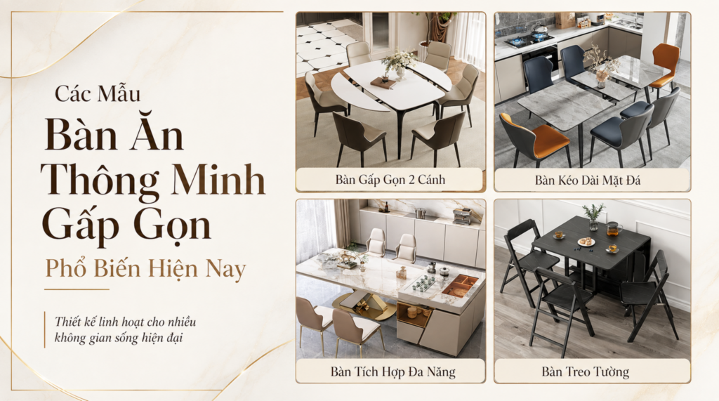các mẫu bàn ăn thông minh gấp gọn phổ biến