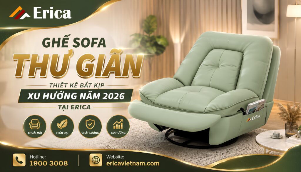 Ghế sofa thư giãn thiết kế bắt kịp xu hướng năm 2026 tại Erica