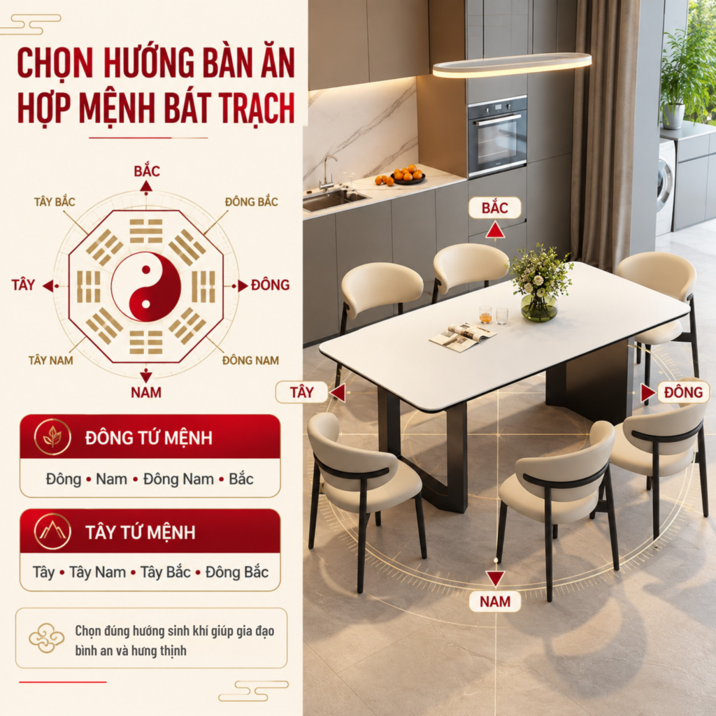 Chọn hướng bàn ăn hợp mệnh Bát Trạch