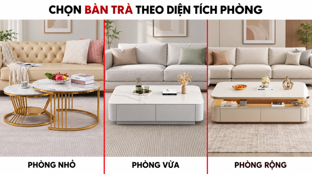 Gợi ý bàn trà hiện đại theo diện tích phòng khách