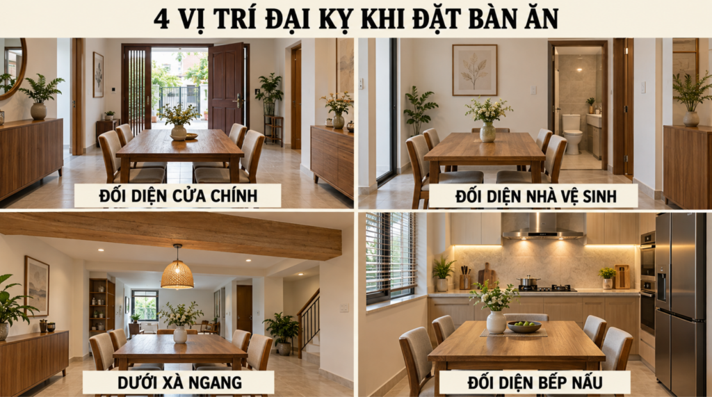 Những vị trí đại kỵ cần tuyệt đối tránh khi đặt bàn ăn