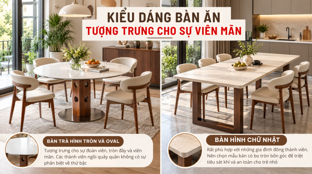 Kiểu dáng bàn ăn tượng trưng cho sự viên mãn