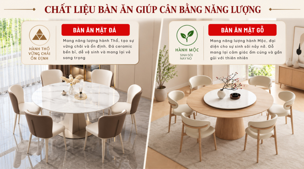Chất liệu bàn ăn giúp cân bằng năng lượng