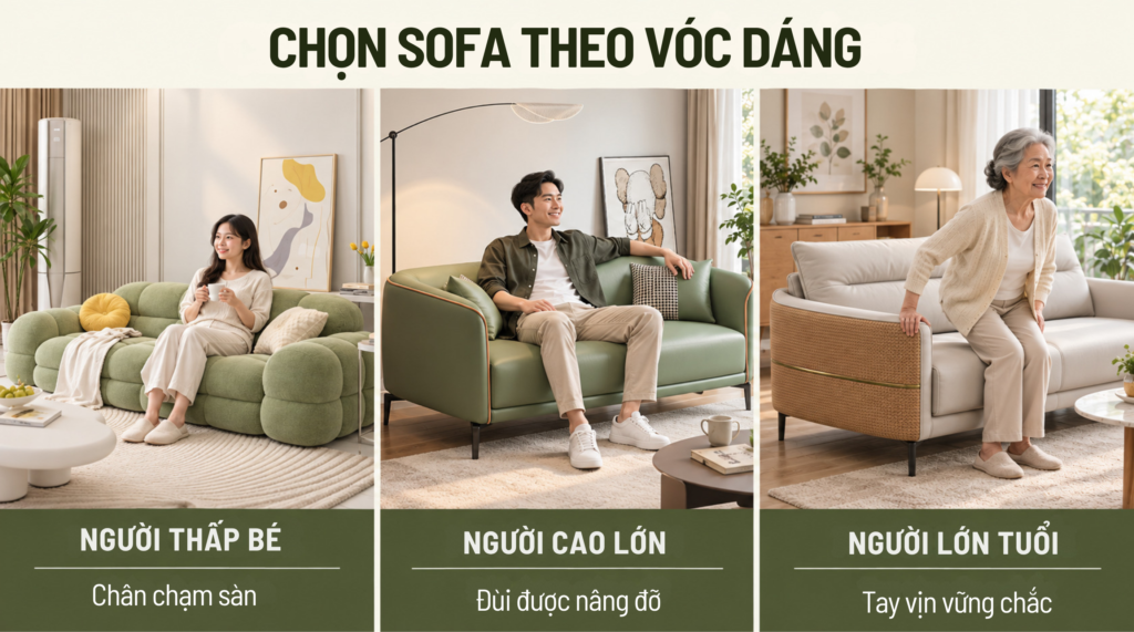 Chọn chiều cao ghế sofa theo vóc dáng người dùng