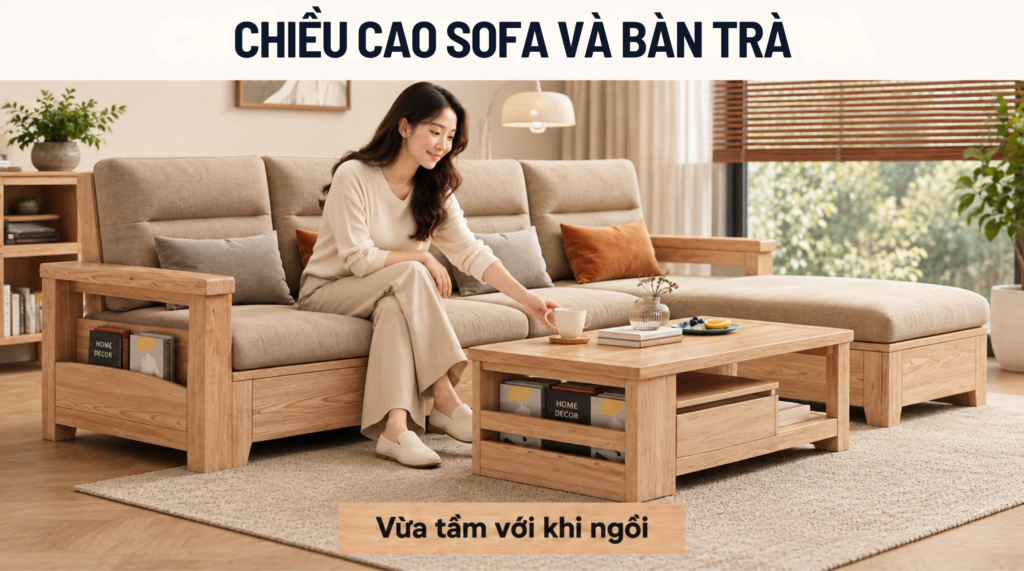 Sự kết hợp hoàn hảo giữa chiều cao sofa và bàn trà