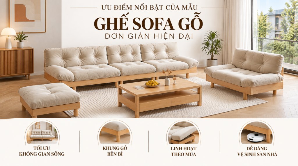Ưu điểm vượt trội của mẫu ghế sofa gỗ đơn giản hiện đại