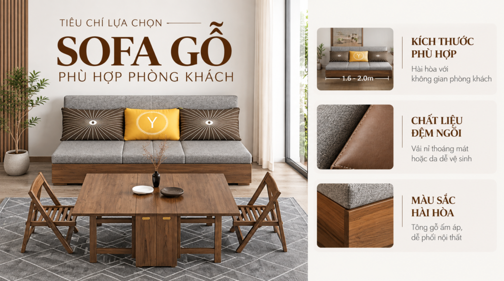 Tiêu chí lựa chọn sofa gỗ phòng khách