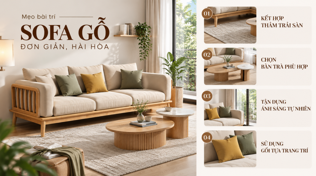 Mẹo bài trí mẫu ghế sofa gỗ đơn giản hiện đại đẹp mắt