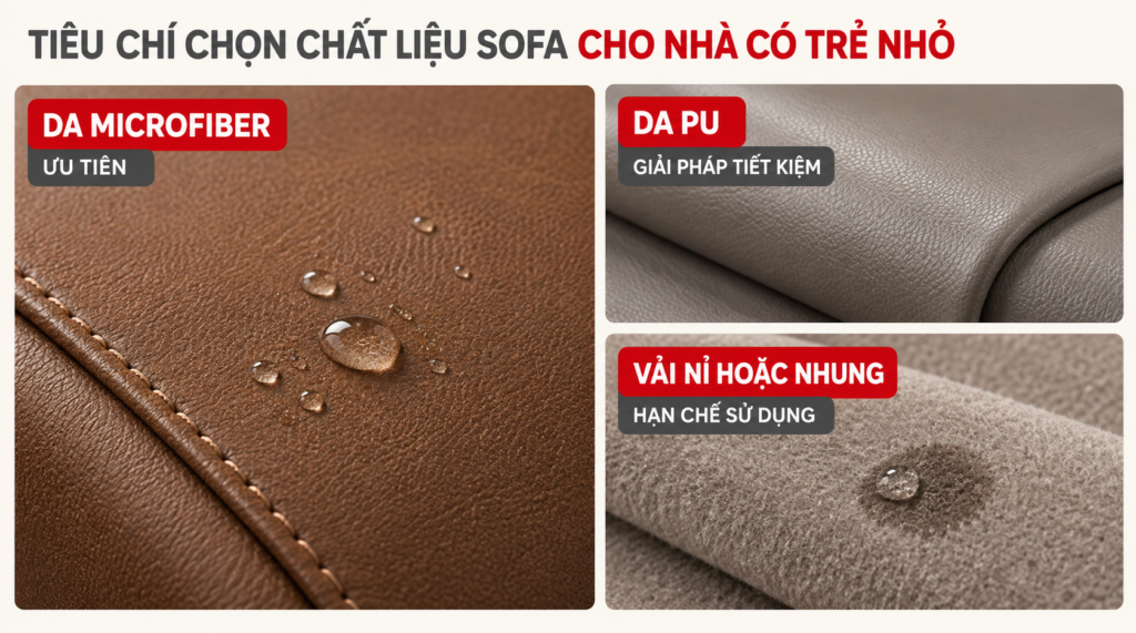 Tiêu chí chọn chất liệu sofa cho nhà có trẻ nhỏ