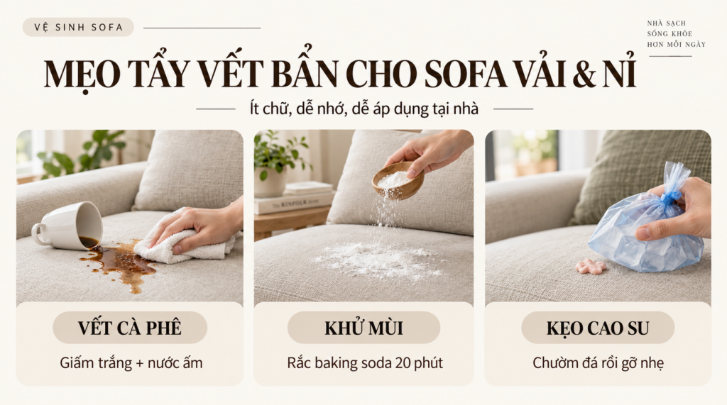 Các mẹo vặt tẩy vết bẩn thông dụng cho sofa vải và nỉ
