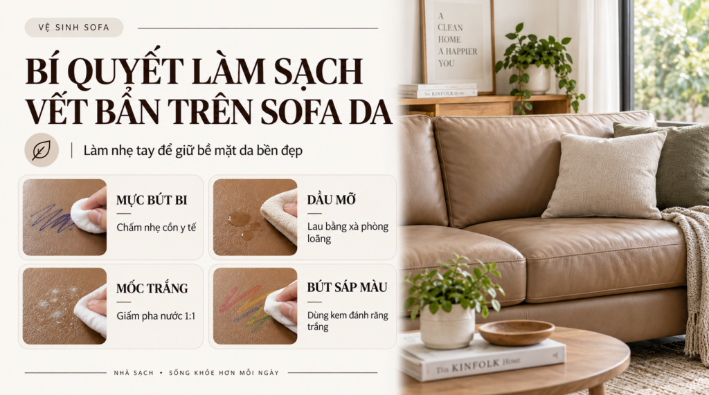Bí quyết làm sạch các vết bẩn cứng đầu trên sofa da