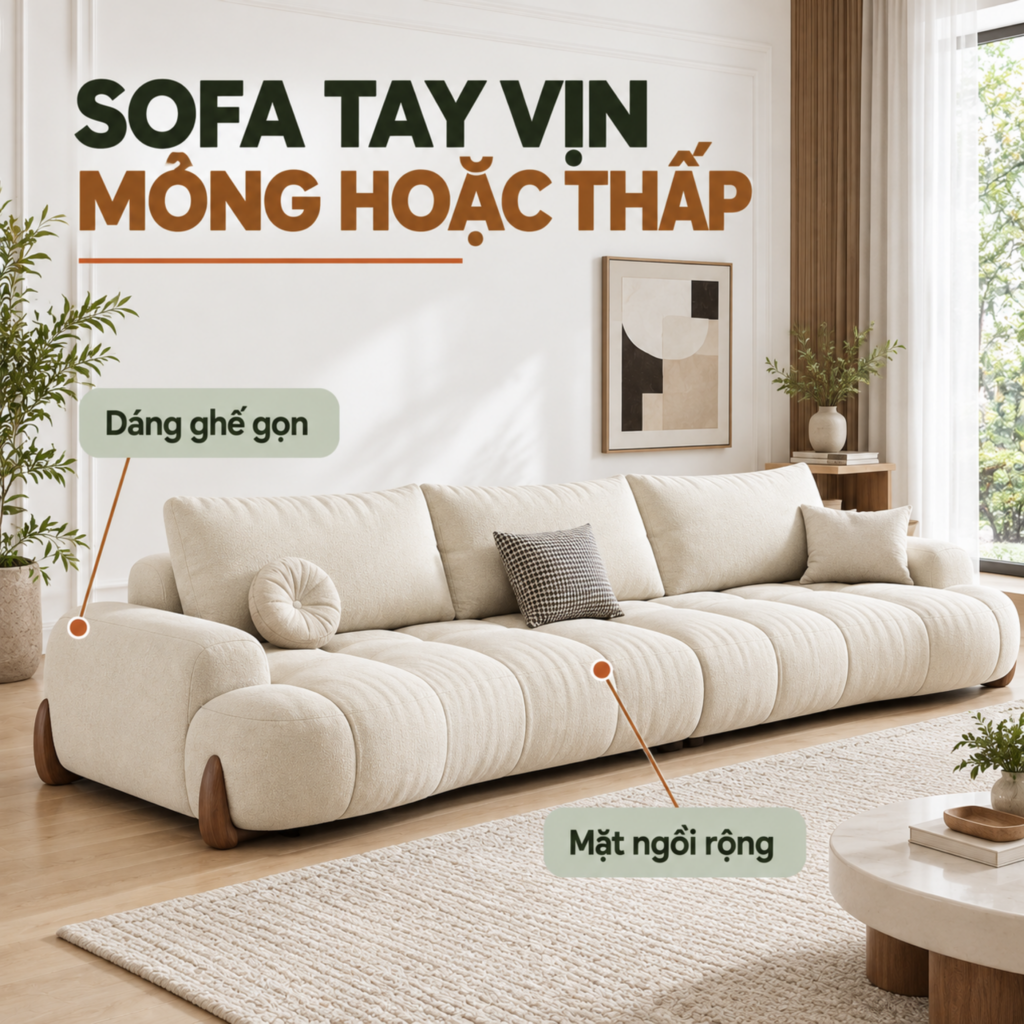Sofa tay vịn mỏng hoặc thấp