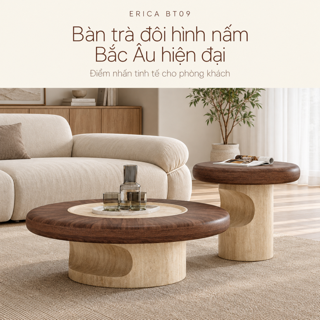 Bàn trà mộc mạc chuẩn Wabi Sabi Erica BT09
