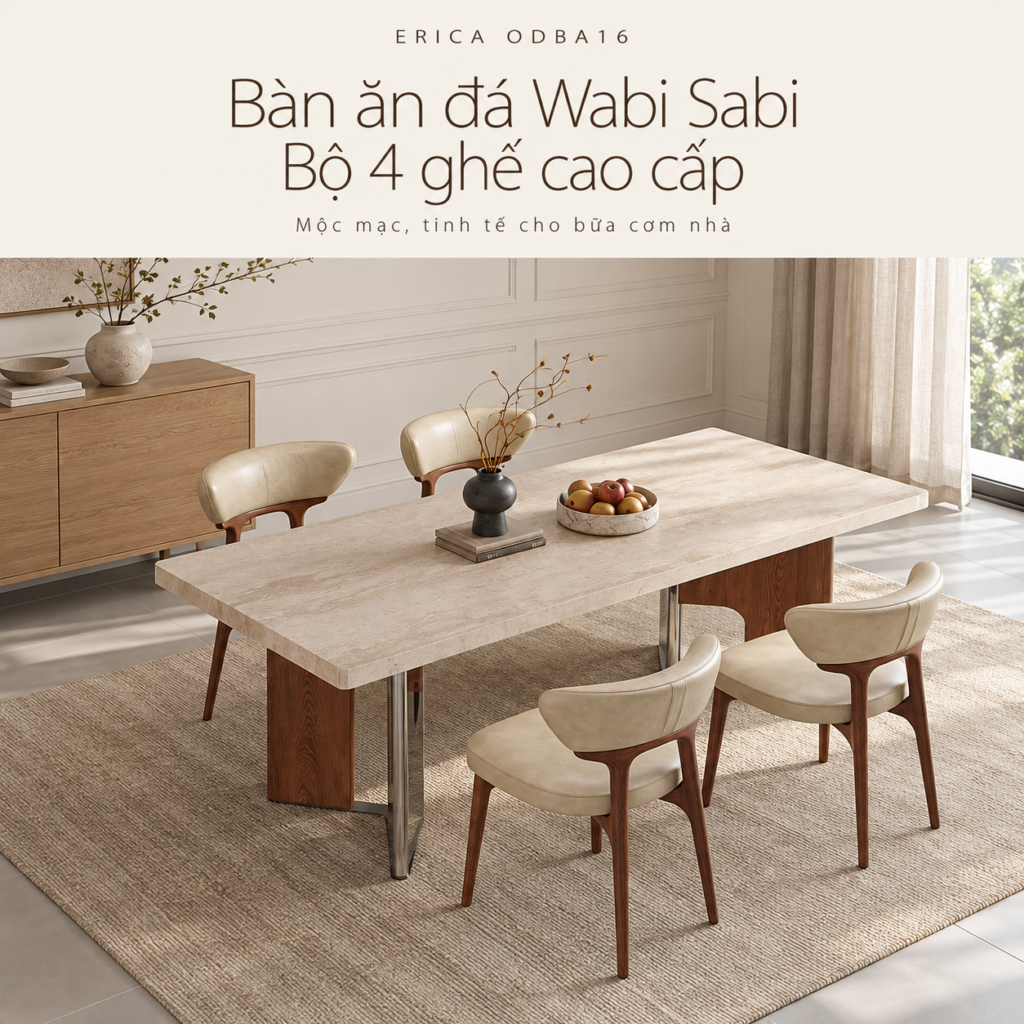 Bàn ăn đá Wabi Sabi 4 ghế Erica ODBA16