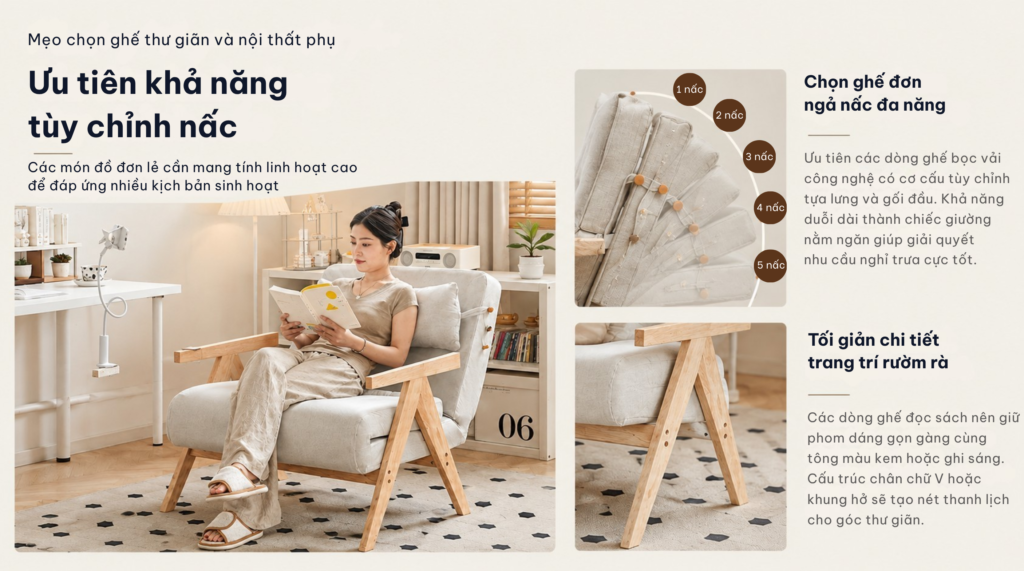 Mẹo chọn ghế thư giãn và nội thất phụ