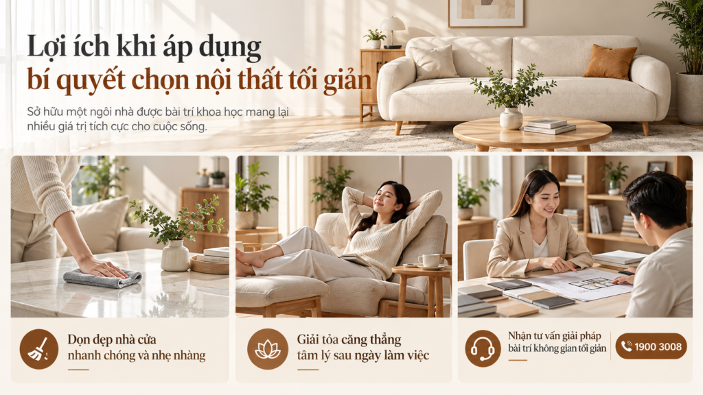 Lợi ích khi áp dụng bí quyết chọn nội thất tối giản