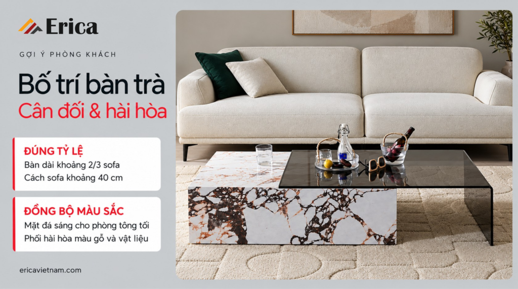Kinh nghiệm bố trí bàn trà mới Erica cho phòng khách