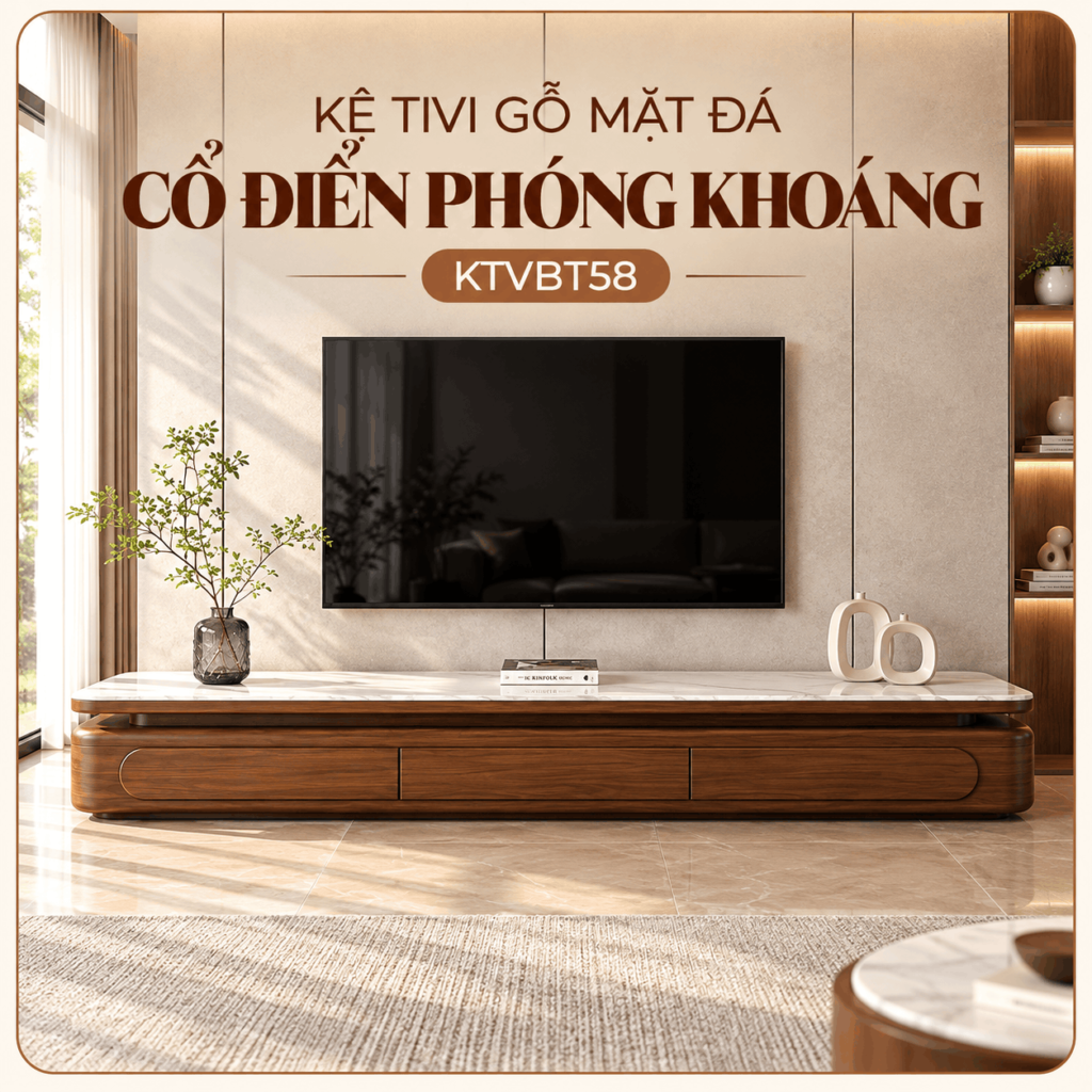 Kệ tivi gỗ mặt đá cổ điển Erica KTVBT58