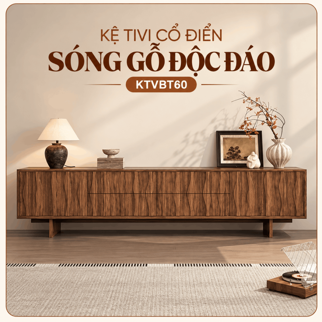 Kệ tivi cổ điển sóng gỗ độc đáo Erica KTVBT60