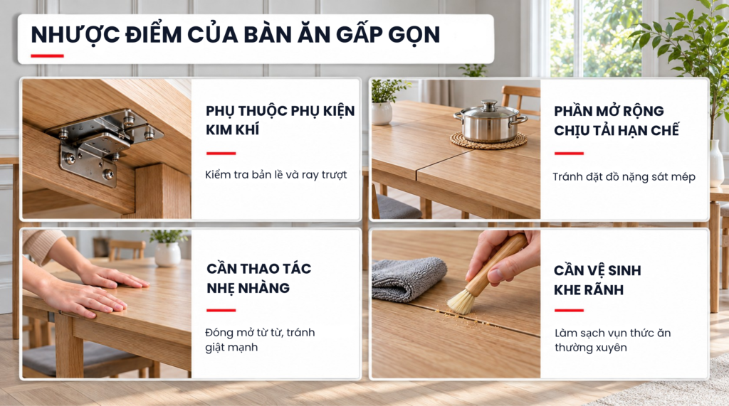 Nhược điểm của bàn ăn gấp gọn