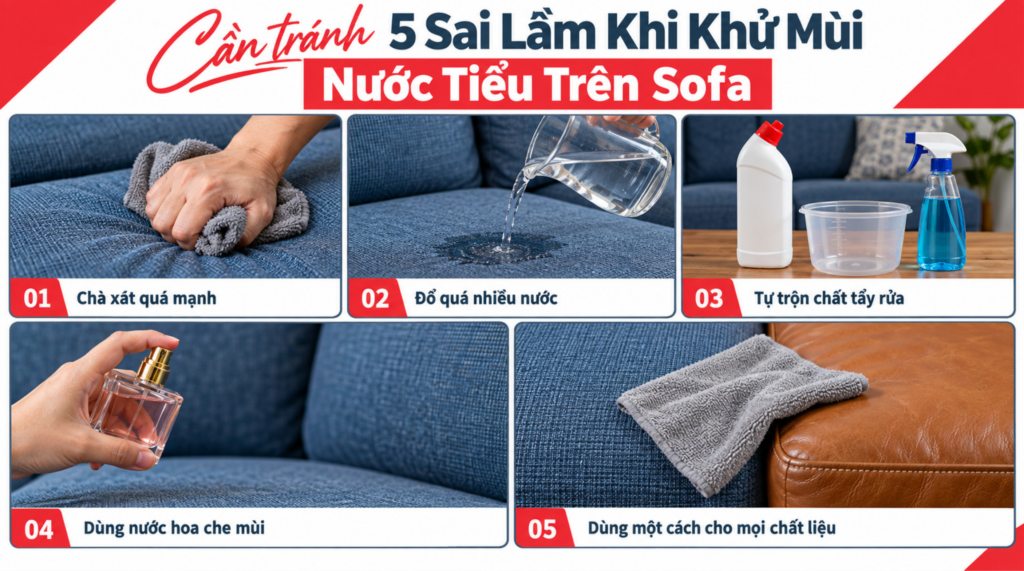 Những sai lầm cần tránh khi khử mùi nước tiểu trên sofa