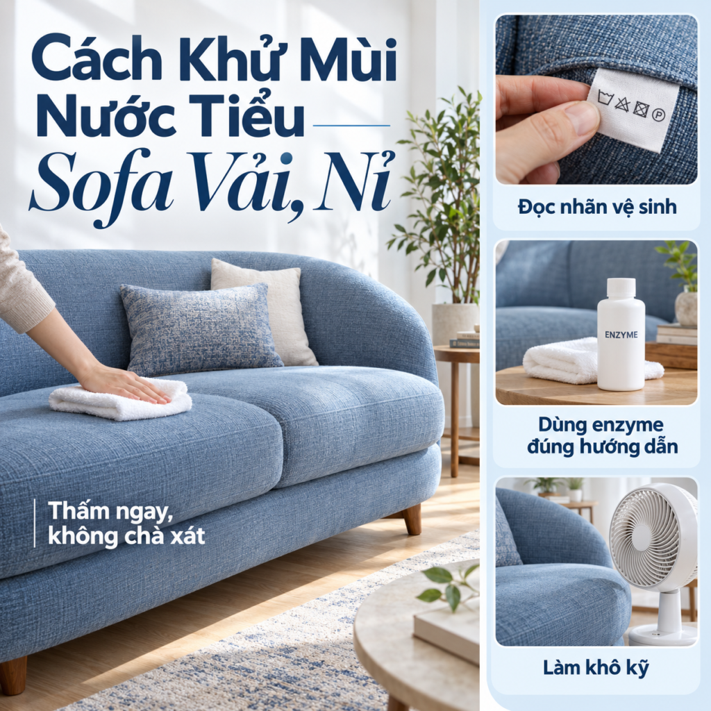Cách khử mùi nước tiểu trên sofa vải, nỉ