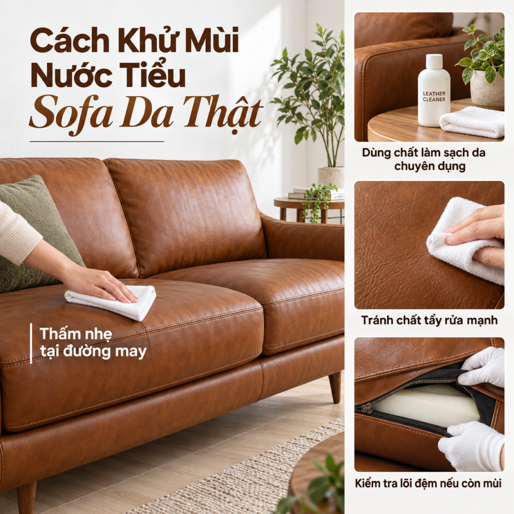 Cách khử mùi nước tiểu trên sofa da thật