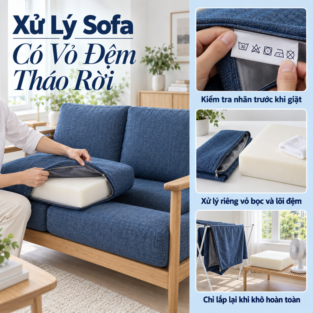 Xử lý sofa có vỏ đệm tháo rời