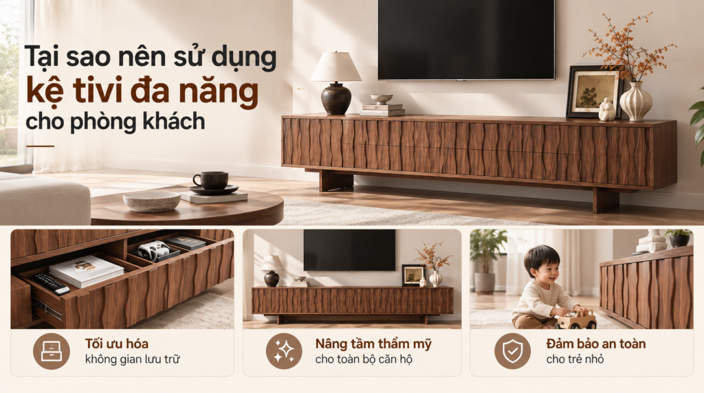 Tại sao nên sử dụng kệ tivi đa năng cho phòng khách
